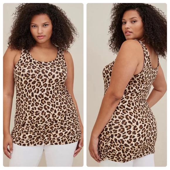 TORRID Super Soft Double Scoop Neck Ruched Leopard Tank Top Plus Size 2 2X - Picture 1 of 13